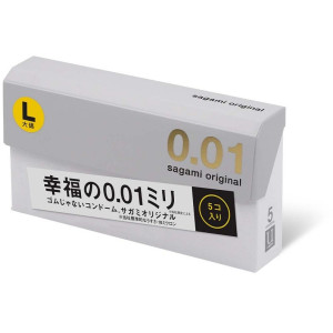 Полиуретановые презервативы увеличенного размера Sagami Original 0,01 L-size (5 шт) (иной угол)