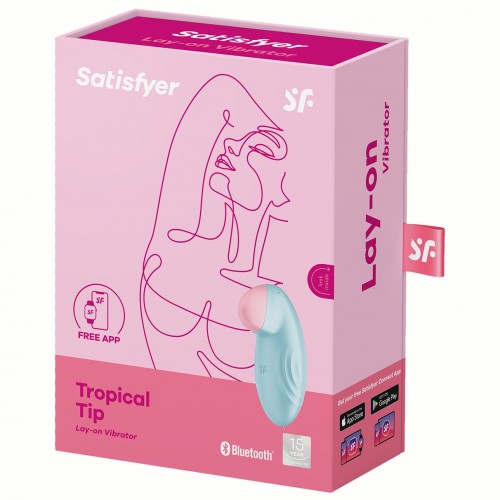 Перезаряжаемый смарт-стимулятор с вибрацией голубой Tropical Tip Satisfyer