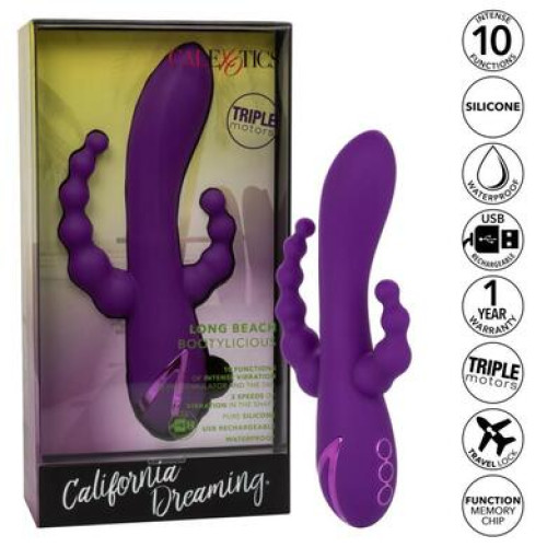Вибратор перезаряжаемый с тройной стимуляцией California Dreaming Long Beach Bootylicious