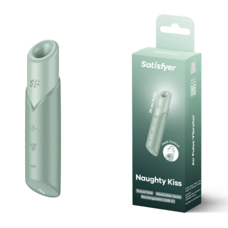 Бесконтактный вакуумный стимулятор клитора мятный Naughty Kiss Satisfyer