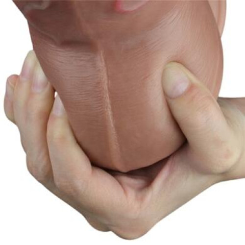 Толстый реалистичный фаллоимитатор-мулат на присоске с мошонкой Lovetoy Silicone Cock 18 см