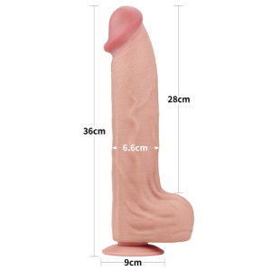 Реалистичный фаллоимитатор с эффектом двойной кожи Lovetoy Sliding-Skin Dual Layer Dong 36 см (иной угол)