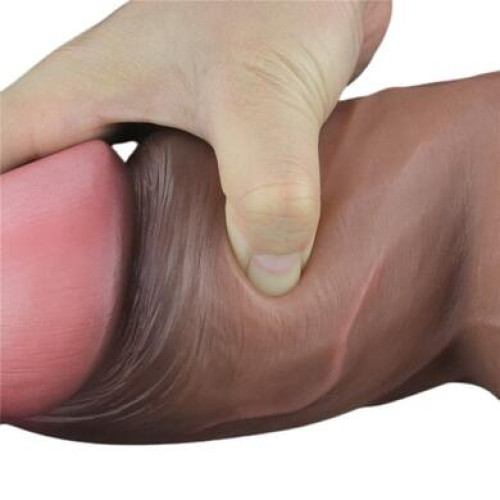 Толстый реалистичный фаллоимитатор-мулат на присоске с мошонкой Lovetoy Silicone Cock 18 см