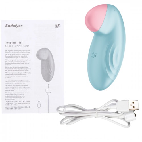 Перезаряжаемый смарт-стимулятор с вибрацией голубой Tropical Tip Satisfyer
