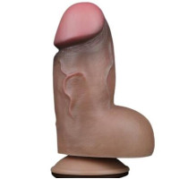 Толстый реалистичный фаллоимитатор-мулат на присоске с мошонкой Lovetoy Silicone Cock 18 см