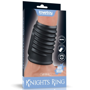 Рельефная вибронасадка на пенис Spiral Knights Ring (Black)