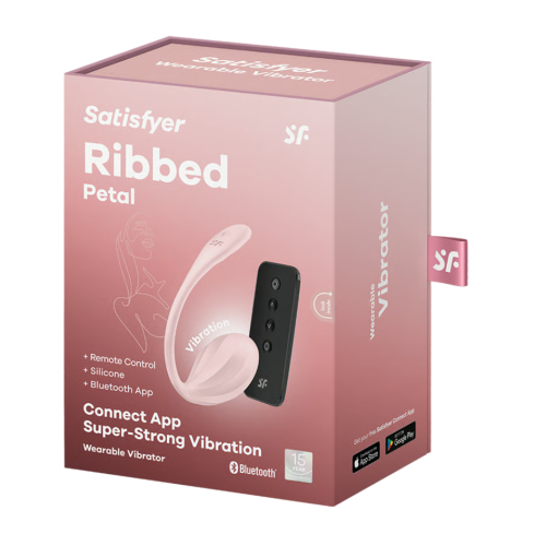 Вагинально-клиторальный смарт-стимулятор для ношения розовый Ribbed Petal Satisfyer