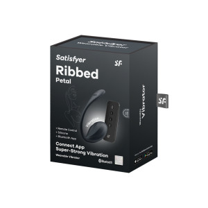 Вагинально-клиторальный смарт-стимулятор для ношения черный Ribbed Petal Satisfyer (иной угол)
