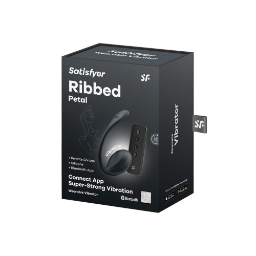 Вагинально-клиторальный смарт-стимулятор для ношения черный Ribbed Petal Satisfyer