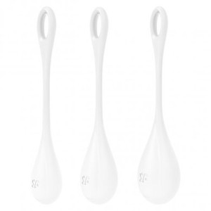 Вагинальные шарики белые Yoni Power 1 Kegel Balls Satisfyer (3 шт) (иной угол)