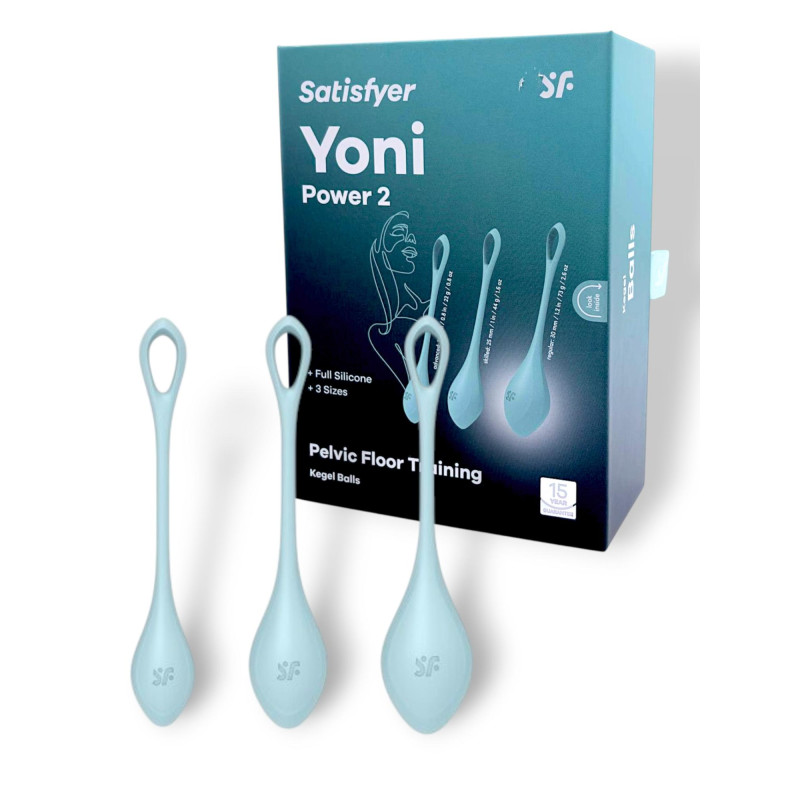 Вагинальные шарики голубые Yoni Power 2 Kegel Balls Satisfyer (3 шт)
