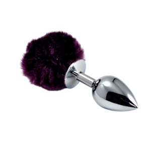 Анальная пробка металлическая с фиолетовым хвостиком Bunny Tail Plug S