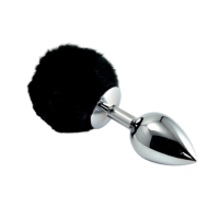 Анальная пробка металлическая с чёрным хвостиком Bunny Tail Plug S