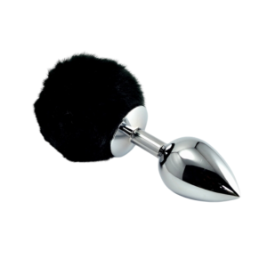 Анальная пробка металлическая с чёрным хвостиком Bunny Tail Plug S