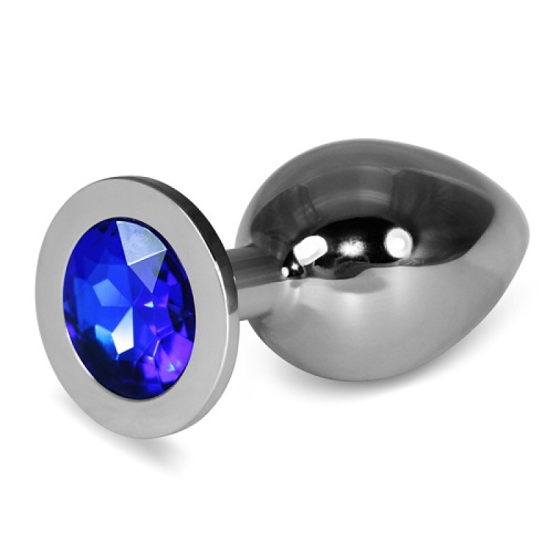 Анальная пробка из стали с кристаллом синего цвета Silver Clear Rosebud L