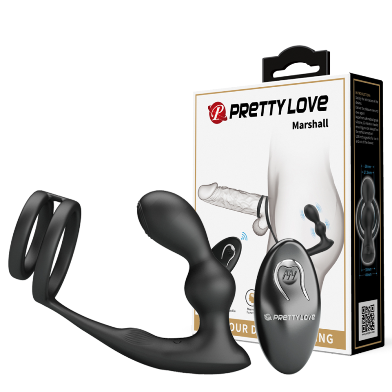 Мужской вибратор-кольцо со стимулятором простаты и промежности Pretty Love Marshall
