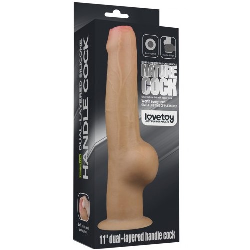 Фаллос с закрытой головкой и высоко посаженной мошонкой Dual Layered Handle Cock 28 см
