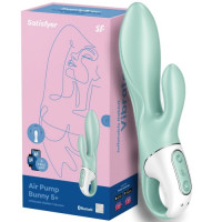 Расширяющийся смарт-вибратор с клиторальным стимулятором зеленый Air Pump Bunny 5+ Satisfyer