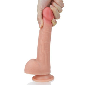 Фаллоимитатор на присоске с мошонкой Dual-Layered Silicone Dildo 22 см (иной угол)