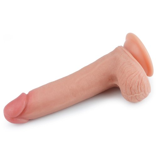 Фаллоимитатор на присоске с мошонкой Dual-Layered Liquid Silicone Nature Cock 21 см