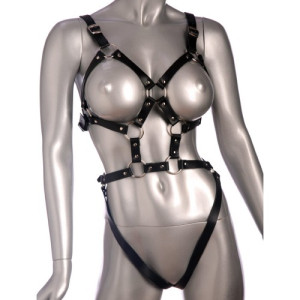 Эротическая кожаная портупея-боди с наручниками (иной угол)