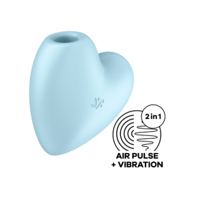 Вакуумно-волновой стимулятор с вибрацией голубой Cutie Heart Satisfyer (иной угол)