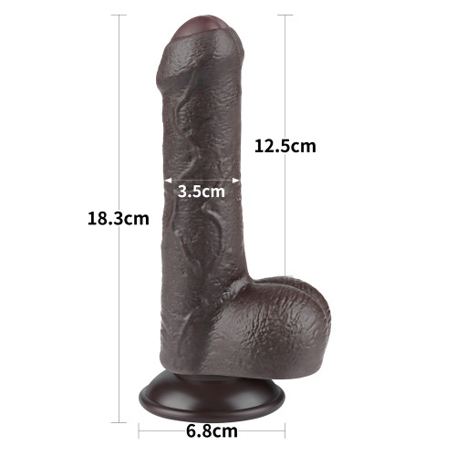 Фаллоимитатор на присоске с мошонкой коричневый Sliding Skin Dual Layer Dong 18,3 см
