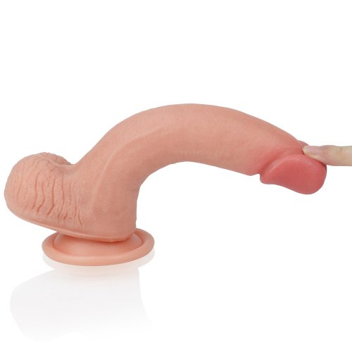Фаллоимитатор на присоске с мошонкой Dual-Layered Liquid Silicone Nature Cock 21 см