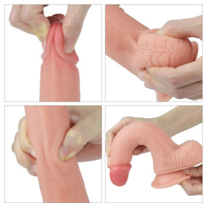 Фаллоимитатор на присоске с мошонкой Dual-Layered Liquid Silicone Nature Cock 21 см (иной угол)