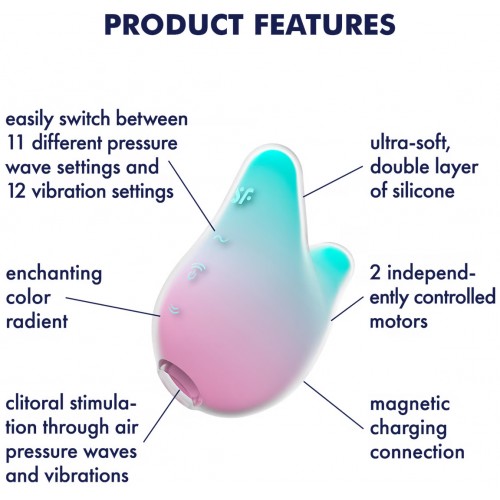 Вакуумно-волновой стимулятор с вибрацией мятно-розовый Mermaid Vibes Satisfyer