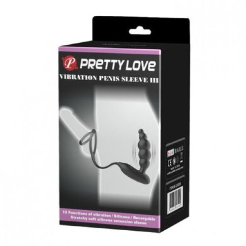 Анальная пробка с двойным эрекционным кольцом и вибрацией Pretty Love Vibration Penis Sleeve