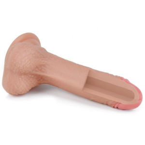 Фаллос на присоске с мошонкой Dual-layered Silicone Dildo 22 см (иной угол)