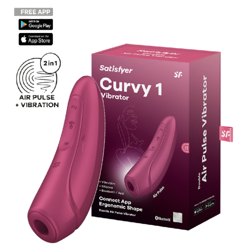 Вакуумный смарт-стимулятор клитора с вибрацией красный Curvy 1+ Satisfyer