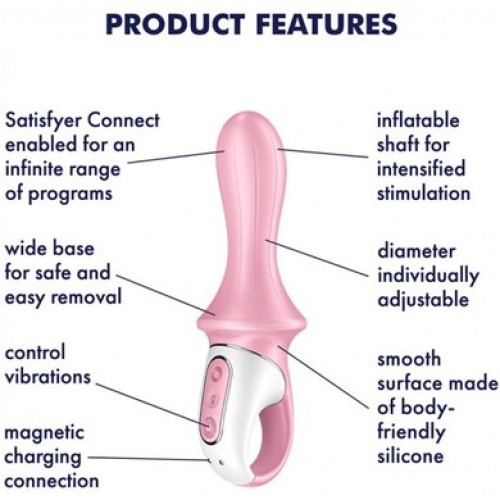 Расширяющийся анальный смарт-вибратор розовый Air Pump Booty 5+ Satisfyer