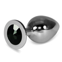 Анальная пробка из стали с кристаллом чёрного цвета Silver Clear Rosebud L