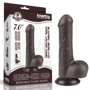 Фаллоимитатор на присоске с мошонкой коричневый Sliding Skin Dual Layer Dong 18 см