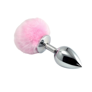 Анальная пробка металлическая с розовым хвостиком Bunny Tail Plug L