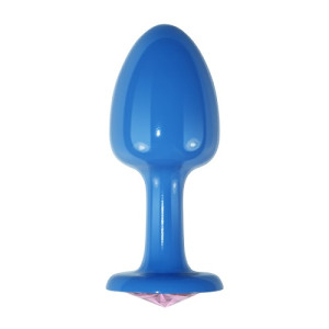 Голубая анальная пробка с розовым кристаллом Rosebud Blue (иной угол)