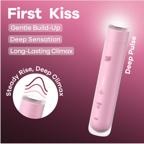 Вакуумно-волновой бесконтактный стимулятор клитора розовый First Kiss Satisfyer