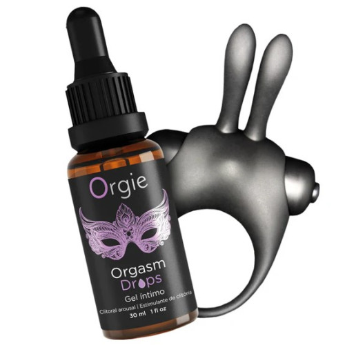 Набор Orgie Orgasmic Bunny c гелем Orgasm Drops и виброкольцом