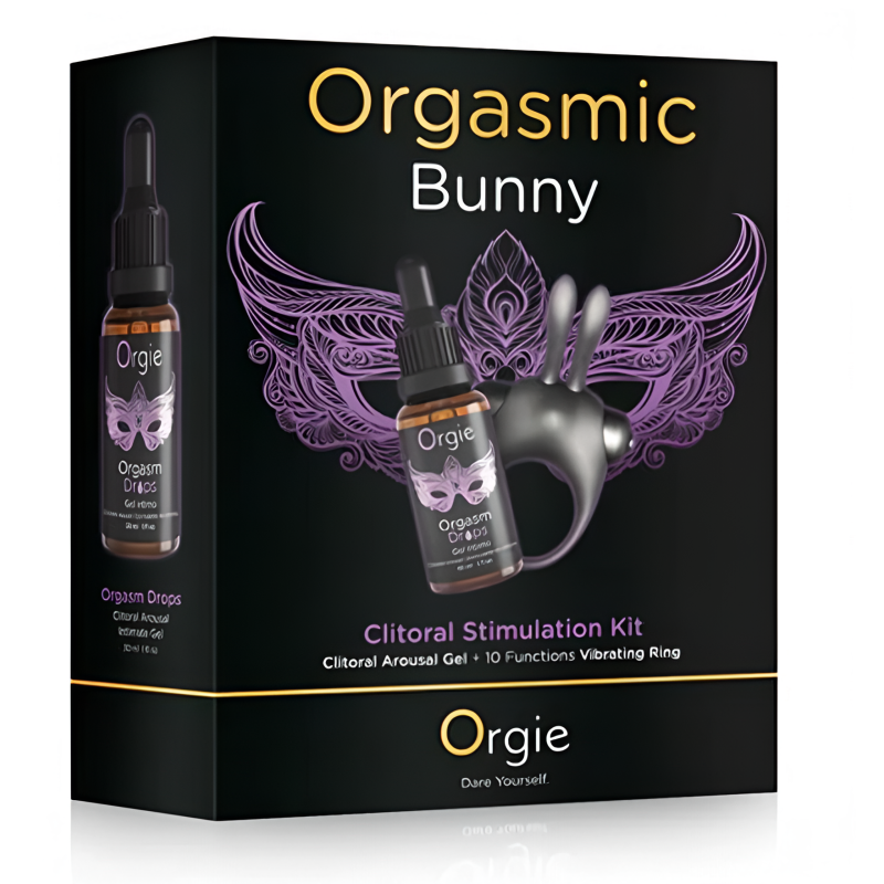 Набор Orgie Orgasmic Bunny c гелем Orgasm Drops и виброкольцом