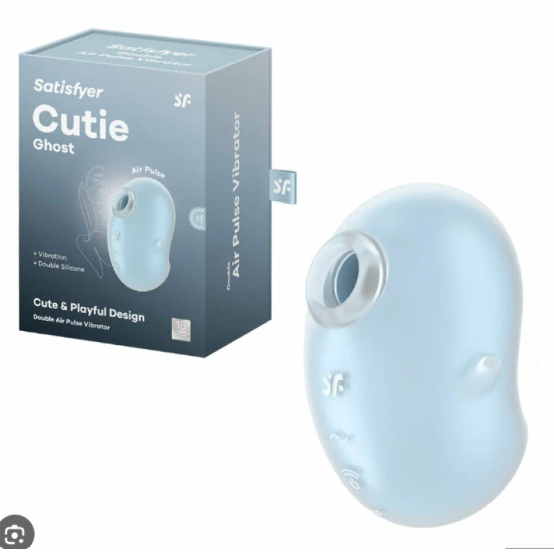 Вакуумно-волновой стимулятор клитора с вибрацией голубой Cutie Ghost Satisfyer