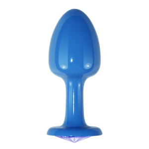Голубая анальная пробка с фиолетовым кристаллом Rosebud Blue (иной угол)