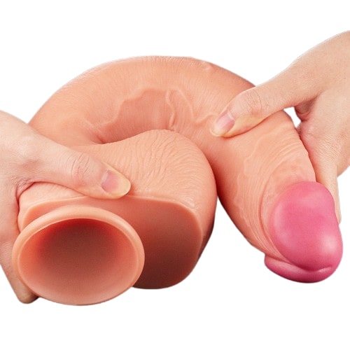 Большой фаллос на присоске с мошонкой Dual Layered Silicone Cock 30 см