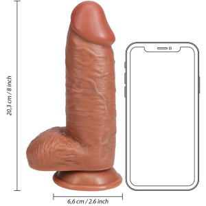 Фаллоимитатор реалистичный с мошонкой на присоске мулат RealRock Extra Thick Straight 20,3 см (иной угол)