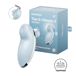 Клиторальный вибростимулятор с пульсацией голубой Tap аnd Climax 2 Satisfyer