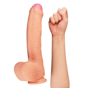 Большой фаллос на присоске с мошонкой Dual Layered Silicone Cock 28 см (иной угол)