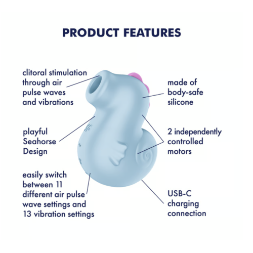 Вакуумно-волновой стимулятор клитора с вибрацией голубой Sea Pony Satisfyer