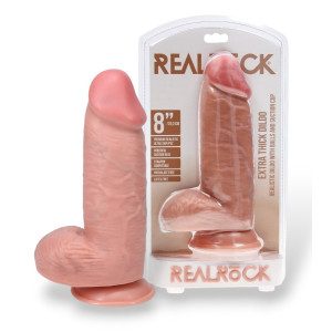Фаллоимитатор реалистичный с мошонкой на присоске телесный RealRock Extra Thick Straight 20,3 см