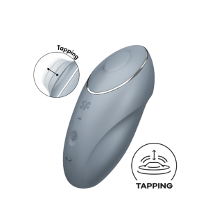 Клиторальный вибростимулятор с пульсацией серо-голубой Tap аnd Climax 1 Satisfyer (иной угол)